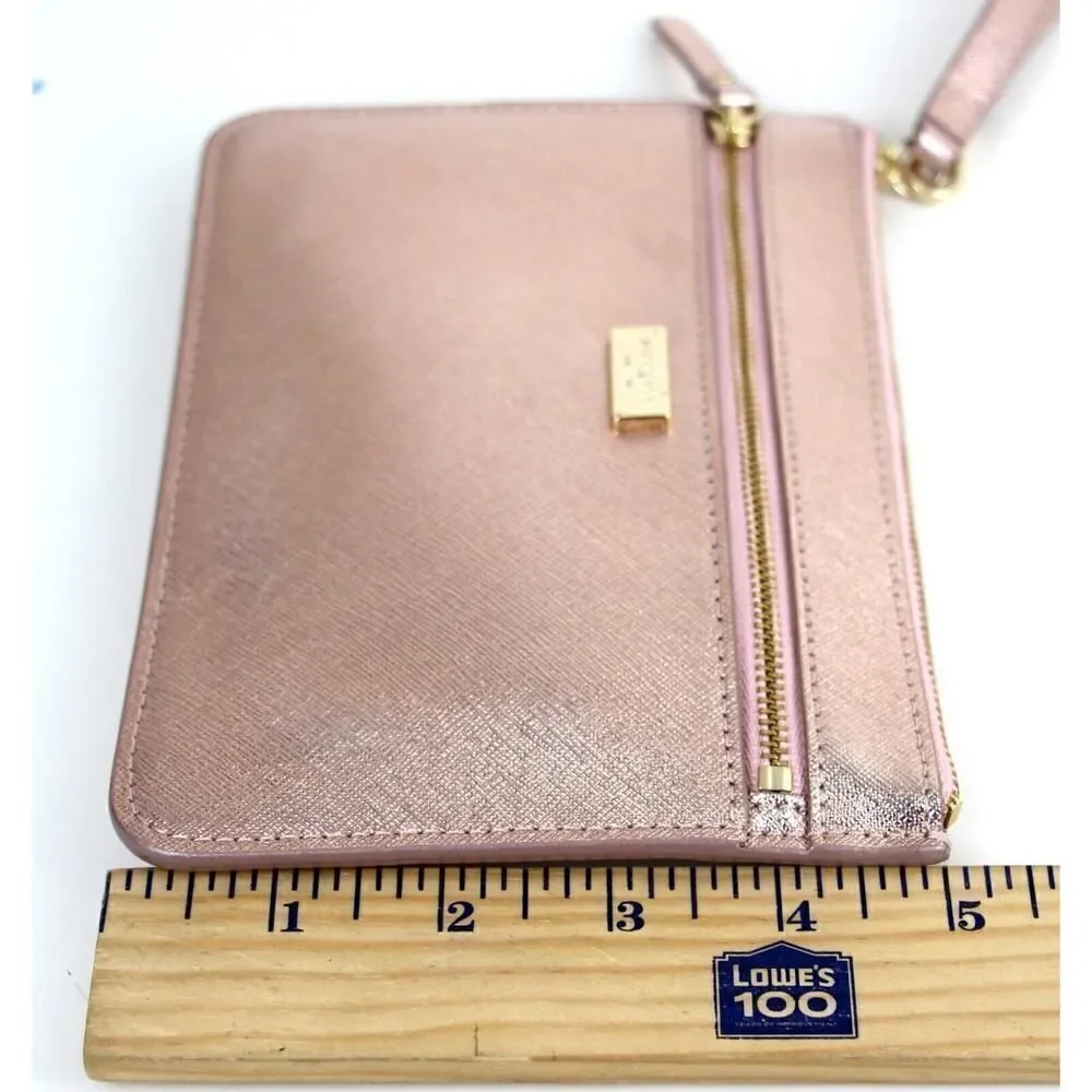 kate spade NY PINK GOLD GENUINE LEATHER ZIP TOP PURSE CLUTCH WALLET WRISTLET